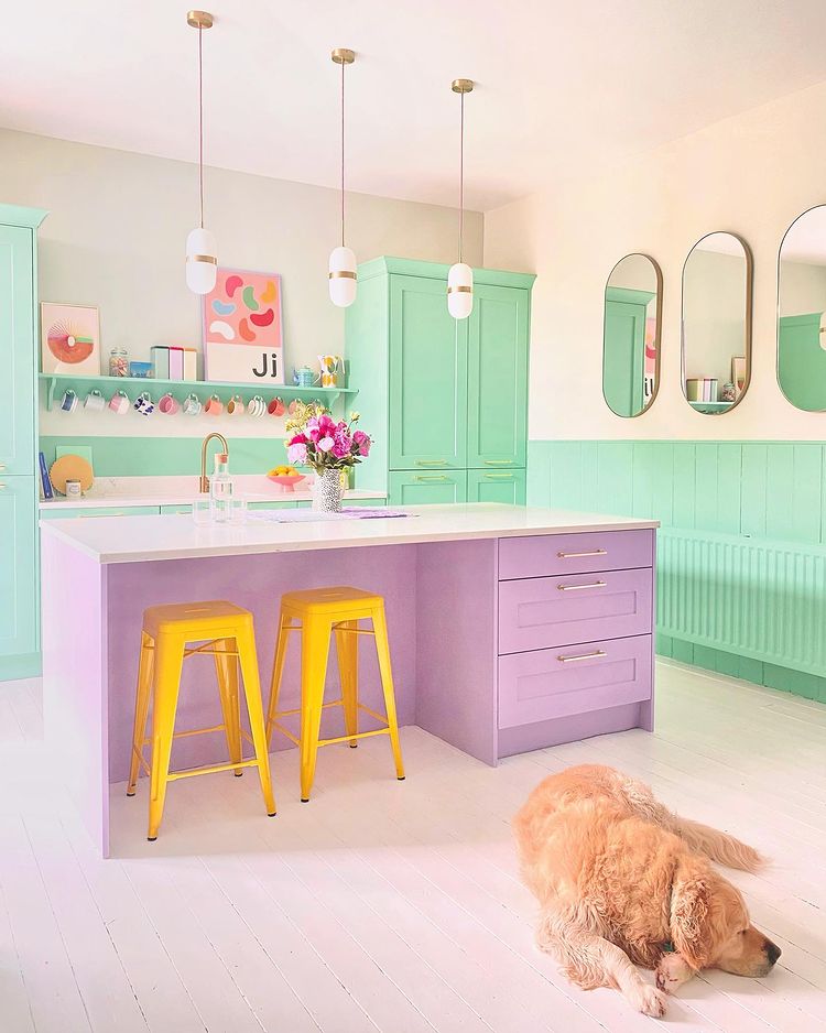 keuken pastel, pastelkleurige keuken, kleurrijke keuken inspiratie